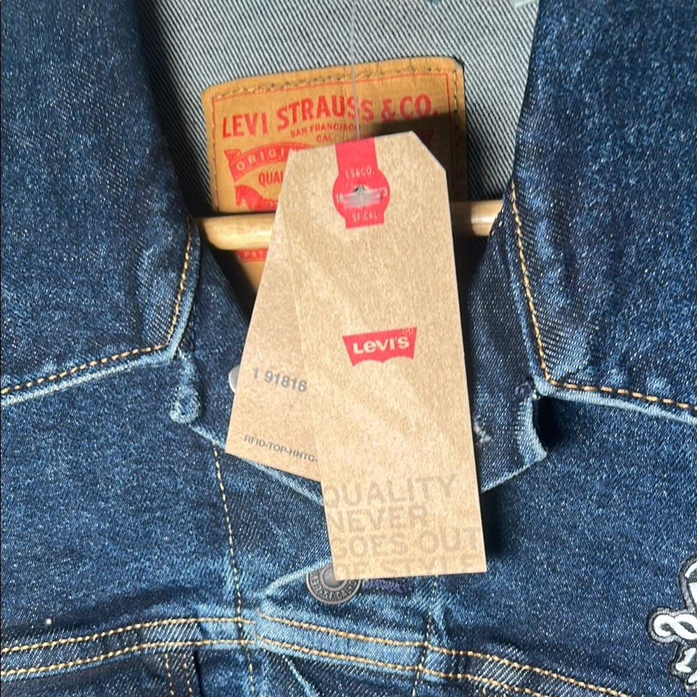 Levi's Dark Blue Classic Denim Jacket with Embroidery NBA 1785 NWT Small - Picture 4 of 8